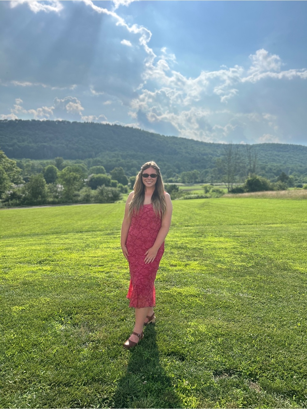 Vintage Pink Floral Midi Dress